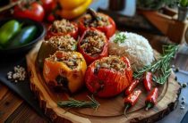 Вкусный рецепт фаршированного перца с мясом и рисом, запеченного в духовке
